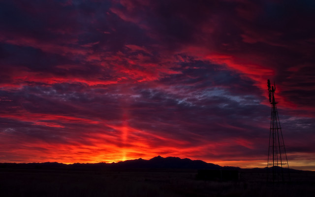 Red sky windmill mountain dusk free wallpaper - medium preview image