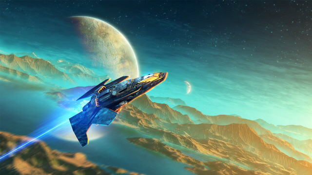 Futuristic spaceship mountain moon planet free wallpaper - medium preview image