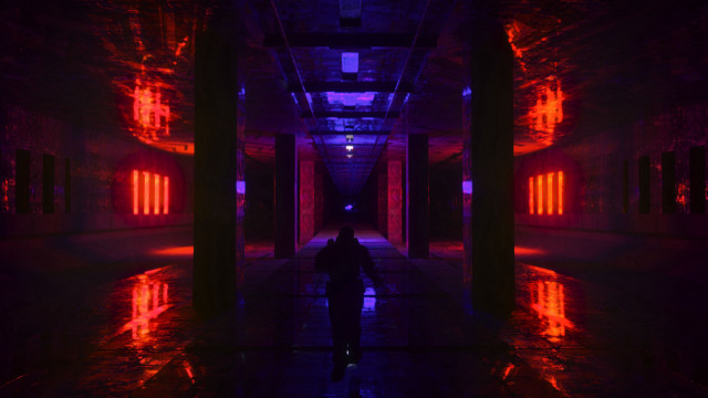 Cyberpunk hallway red lights kimono free wallpaper - medium preview image