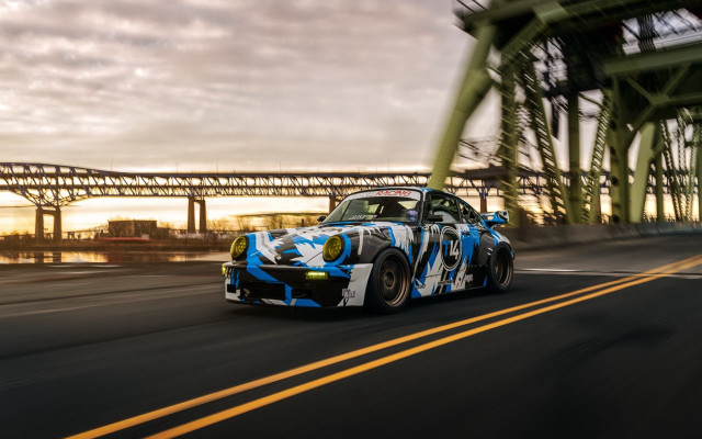 Blue white car street bridge free wallpaper - medium preview image