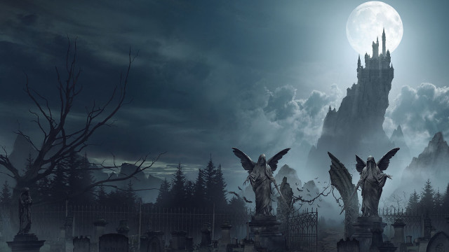 Cemetery castle night fullmoon gothic free wallpaper - medium preview image