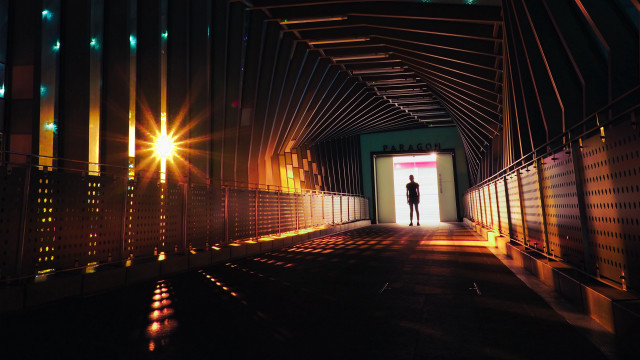 Tunnel light cityscape sunset skyscraper free wallpaper - medium preview image