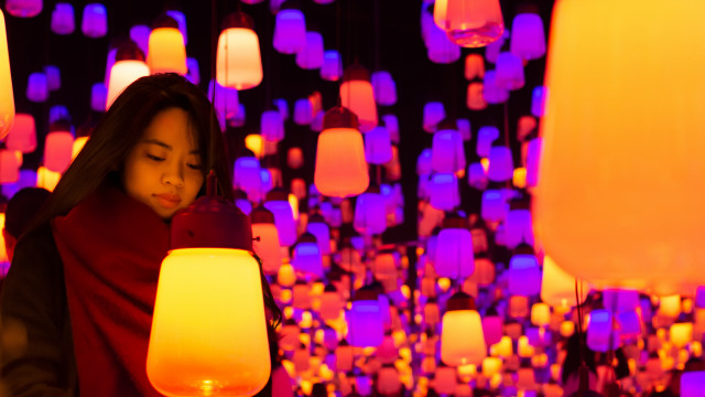 Woman lights interactive art saturated free wallpaper - medium preview image