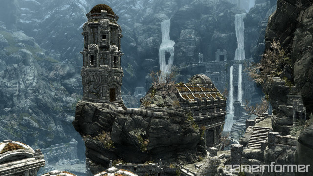 Mountain town waterfall bridge scenery free wallpaper - medium preview image