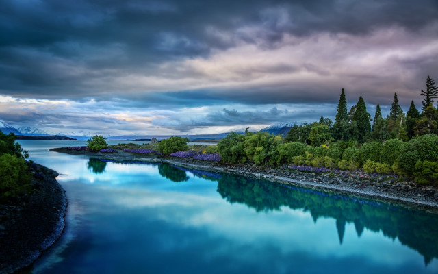 River blue water trees bushes free wallpaper - medium preview image