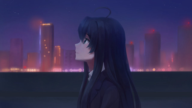 Woman cityscape night sky stars free wallpaper - medium preview image