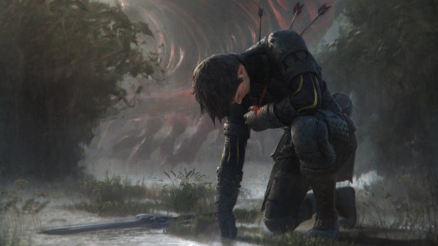 Futuristic man forest armor blood free wallpaper - medium preview image