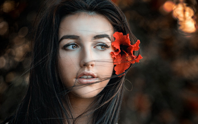 Woman flower black background portrait free wallpaper - medium preview image