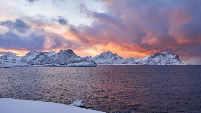 Sunset mountain lake snow colorful free wallpaper - medium preview image