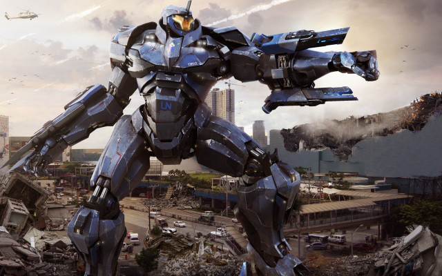 Futuristic robot city jet helicopter free wallpaper - medium preview image