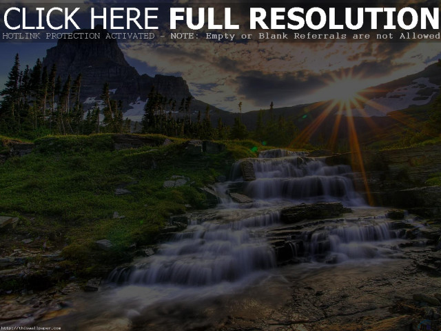 Waterfall sunshine mountain cloudy sky free wallpaper - medium preview image