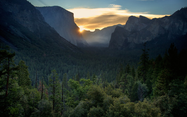 Mountain range forest sunset clouds free wallpaper - medium preview image