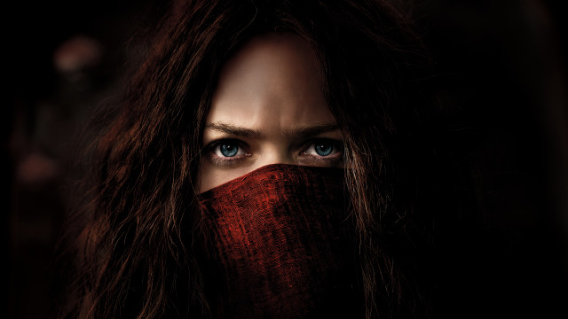Woman redcloth blueeyes blackbackground araceligilbert free wallpaper - medium preview image