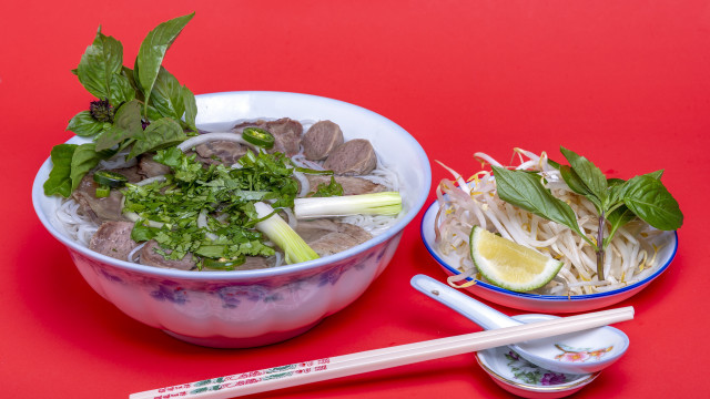 Soup meat vegetables noodles chopsticks free wallpaper - medium preview image