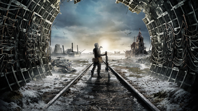 Man tunnel traintrack city sky free wallpaper - medium preview image