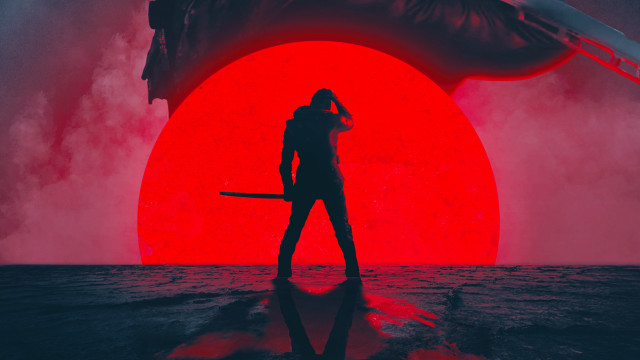 Woman sword red sun gun free wallpaper - medium preview image