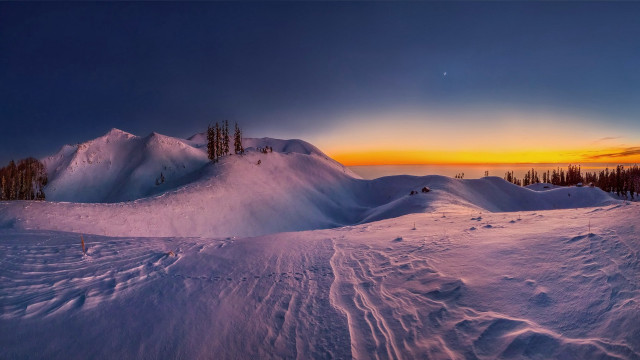 Snowy mountain sunset trees people free wallpaper - medium preview image