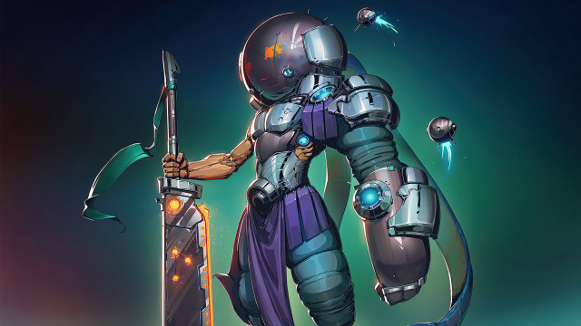 Futuristic man spear sword mecha free wallpaper - medium preview image