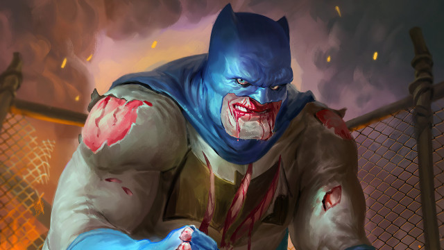 Batman bloodied knife embers fire free wallpaper - medium preview image