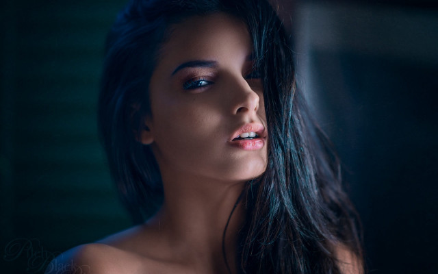 Woman longhair blueDress darkroom portrait free wallpaper - medium preview image