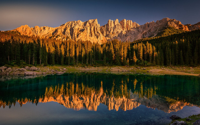 Mountain lake forest rocks night free wallpaper - medium preview image