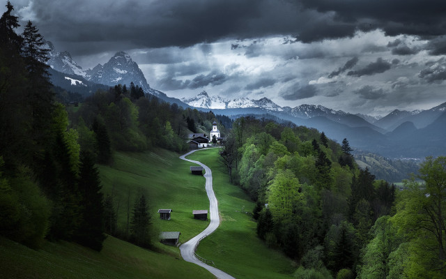 Winding road green valley church free wallpaper - medium preview image