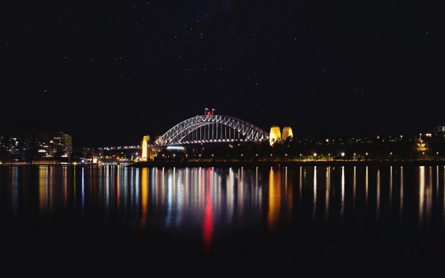 Night bridge city stars moon free wallpaper - medium preview image