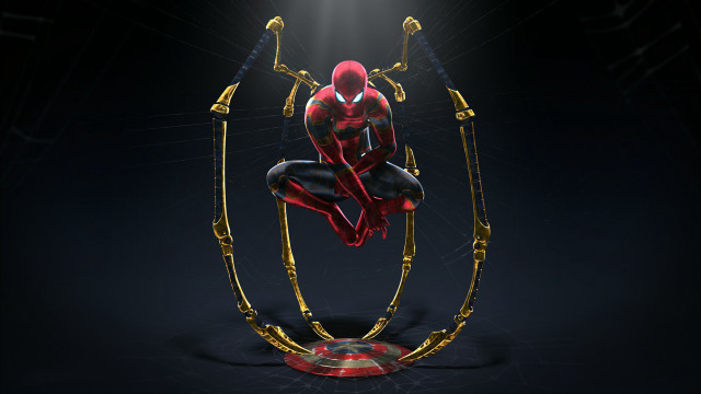 Spiderman jumping metal light photorealism free wallpaper - medium preview image