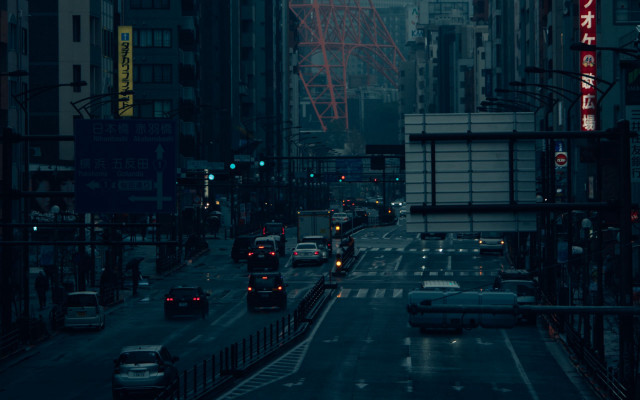 City street neon rain night free wallpaper - medium preview image
