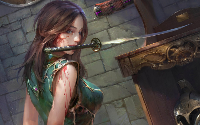 Woman blood sword door clock free wallpaper - medium preview image