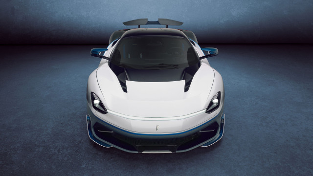 White sports car blue stripe free wallpaper - medium preview image