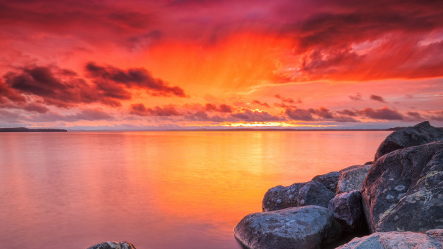 Sunset water rocks red sky free wallpaper - medium preview image