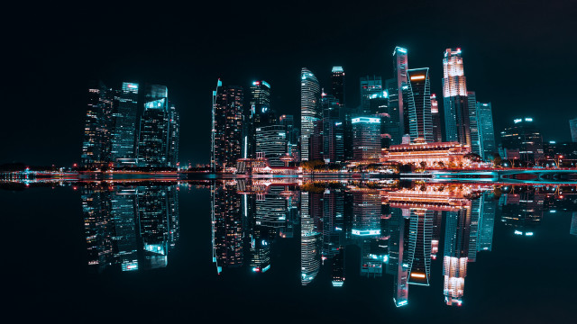 Cyberpunk city skyline reflection neon free wallpaper - medium preview image