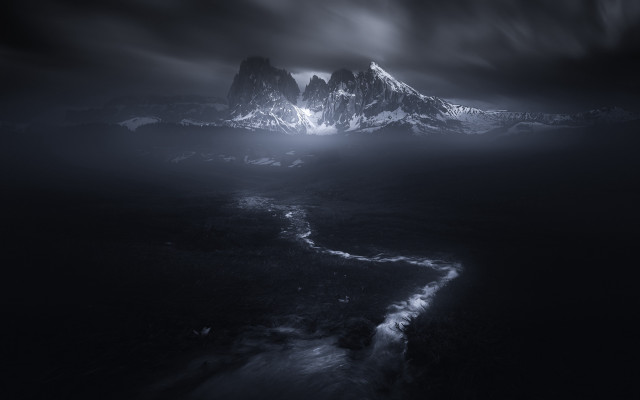 Mountain range stream dark sky free wallpaper - medium preview image