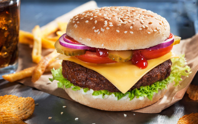 Burger cheese tomato lettuce onion free wallpaper - medium preview image