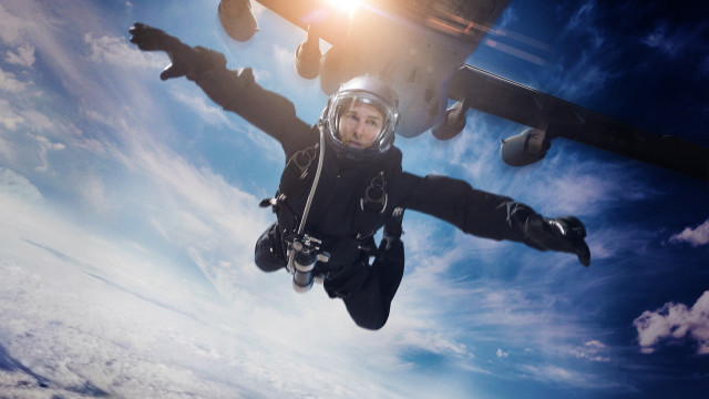 Parachuting man black suit plane free wallpaper - medium preview image