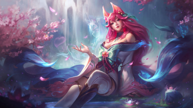 Ahri redhair horns forest butterflies free wallpaper - medium preview image