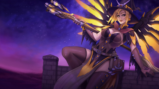 Fantasy witch mercy aurora moon free wallpaper - medium preview image
