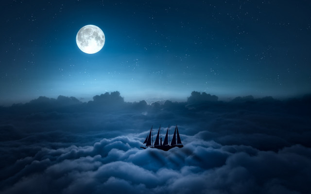 Sky ships fullmoon clouds night free wallpaper - medium preview image