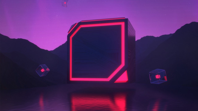 Futuristic building red light mountains free wallpaper - medium preview image