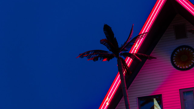 Pink house palm clock blue free wallpaper - medium preview image