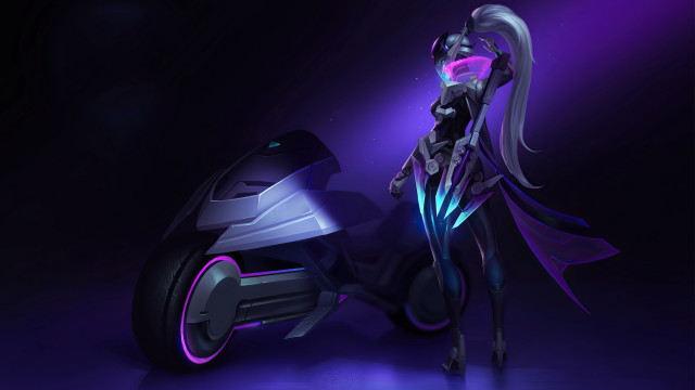 Futuristic woman motorcycle glowing helmet free wallpaper - medium preview image