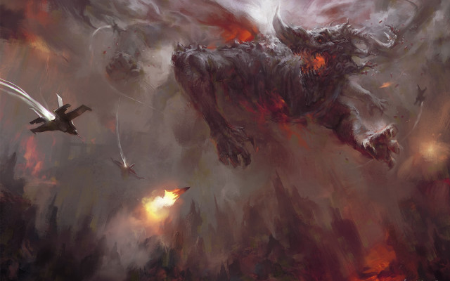 Flying giant creature fire smoke free wallpaper - medium preview image