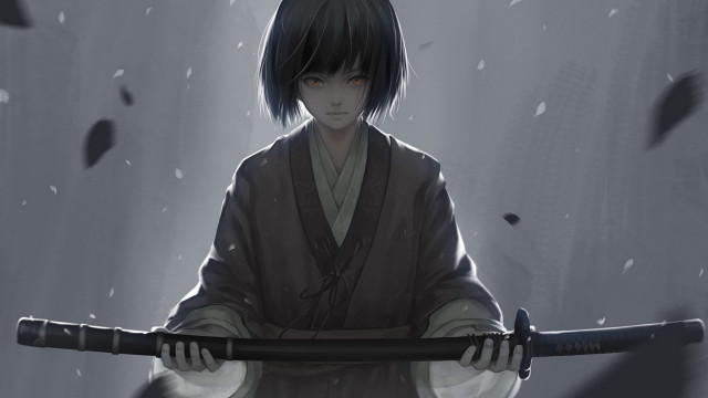 Dark snowy fantasy sword kimono free wallpaper - medium preview image