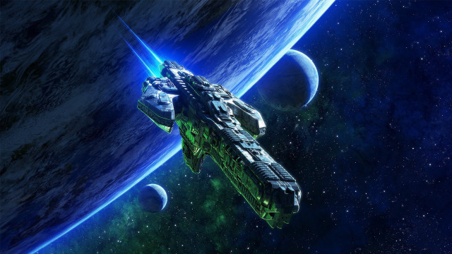 Spaceship blue planet moon starry free wallpaper - medium preview image