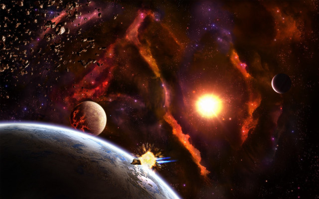 Space ship star planet matte free wallpaper - medium preview image