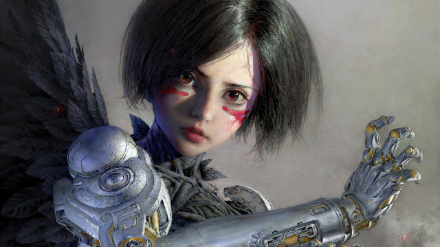 Woman gun wings blood cyberpunk free wallpaper - medium preview image