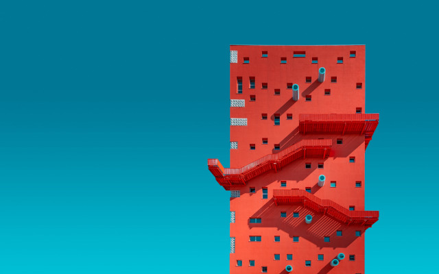 Red tower blue sky staircase free wallpaper - medium preview image