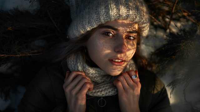 Woman hat scarf portrait outdoors free wallpaper - medium preview image
