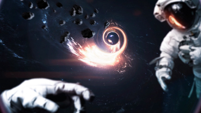 Spaceman blackhole aurora bokeh space free wallpaper - medium preview image